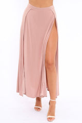 Mauve Side Split Maxi Skirt - Gina-Skirts