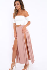 Mauve Side Split Maxi Skirt - Gina-Skirts