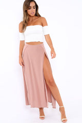 Mauve Side Split Maxi Skirt - Gina-Skirts
