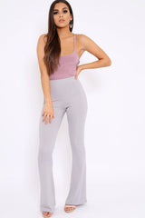 Mauve Slinky Lace Up Back Bodysuit - Danella-Bodysuits