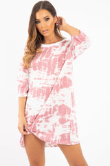 Mauve Tie Dye Oversized T-Shirt Dress - Avriella-T-shirt