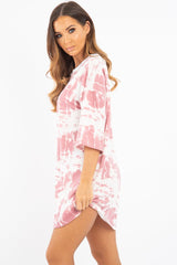 Mauve Tie Dye Oversized T-Shirt Dress - Avriella-T-shirt