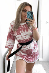 Mauve Tie Dye Oversized T-Shirt Dress - Avriella-T-shirt