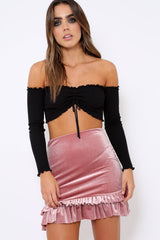 Mauve Velvet Frill Hem Mini Skirt - Vicky-Skirts