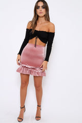 Mauve Velvet Frill Hem Mini Skirt - Vicky-Skirts