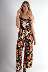 Maya Black Floral Jumpsuit-Jumpsuits