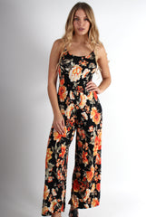 Maya Black Floral Jumpsuit-Jumpsuits