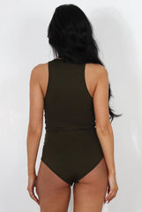 MeeMee Khaki Tie Bodysuit-Bodysuits