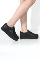 Megan Black Snakeskin Platform Skaters-Shoes