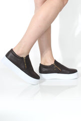 Megan Brown Snakeskin Platform Skaters-Shoes