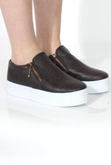 Megan Brown Snakeskin Platform Skaters-Shoes