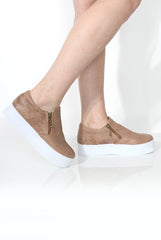 Megan Camel Snakeskin Platform Skaters-Shoes