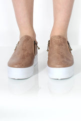Megan Camel Snakeskin Platform Skaters-Shoes