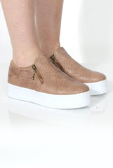 Megan Camel Snakeskin Platform Skaters-Shoes
