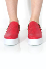 Megan Red Snakeskin Platform Skaters-Shoes
