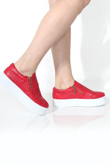 Megan Red Snakeskin Platform Skaters-Shoes