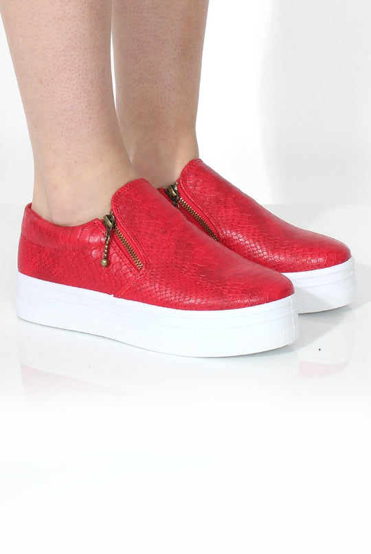 Megan Red Snakeskin Platform Skaters