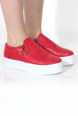 Megan Red Snakeskin Platform Skaters-Shoes