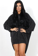 Menja Black Sparkle Drooped Back Dress-Dresses