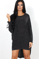 Menja Black Sparkle Drooped Back Dress-Dresses