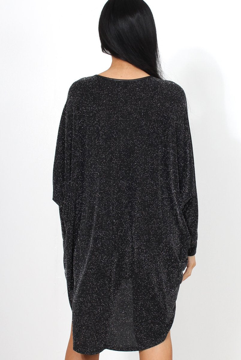 Menja Black Sparkle Drooped Back Dress-Dresses