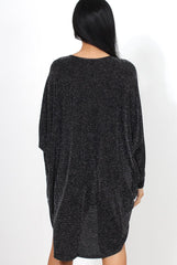 Menja Black Sparkle Drooped Back Dress-Dresses