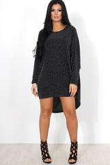 Menja Black Sparkle Drooped Back Dress-Dresses