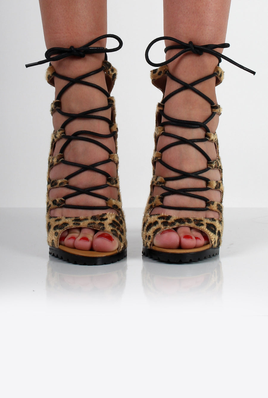 Mercedes Leopard Print Lace Up Heels-Heels