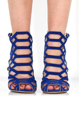 Merci Blue Suede Caged Heels-Heels
