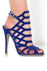 Merci Blue Suede Caged Heels-Heels