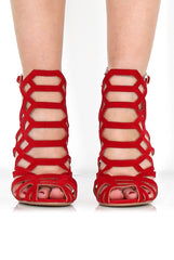 Merci Red Suede Caged Heels-Heels