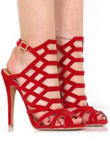 Merci Red Suede Caged Heels-Heels