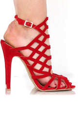 Merci Red Suede Caged Heels-Heels