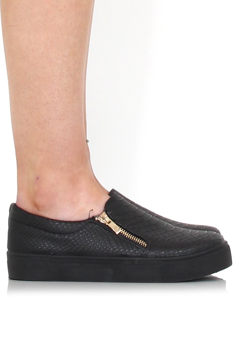 Merin Black On Black Snakeskin Platform Skaters-Shoes