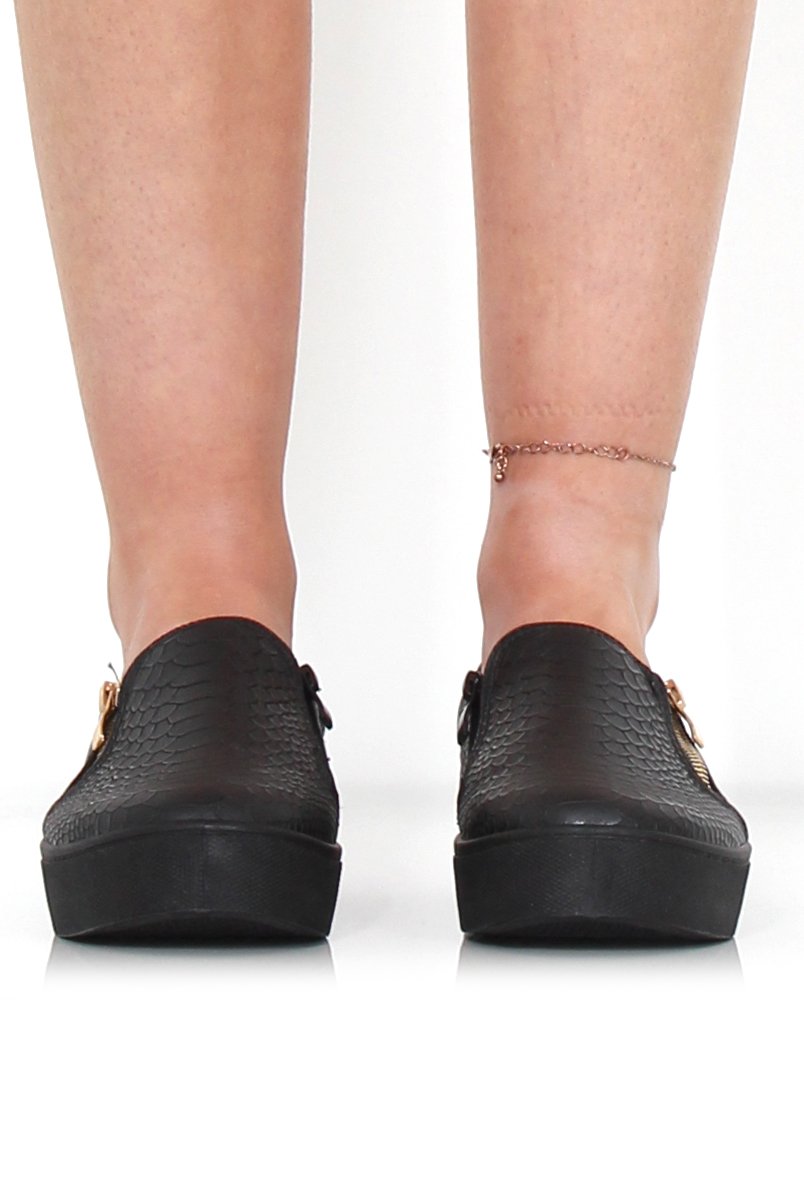 Merin Black On Black Snakeskin Platform Skaters-Shoes