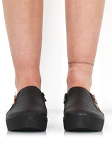 Merin Black On Black Snakeskin Platform Skaters-Shoes