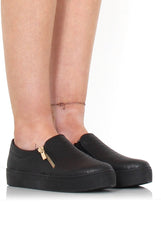 Merin Black On Black Snakeskin Platform Skaters-Shoes