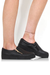 Merin Black On Black Snakeskin Platform Skaters-Shoes