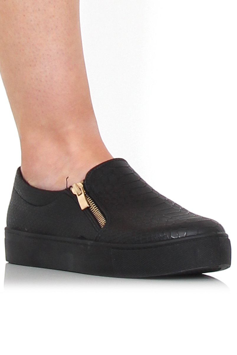Merin Black On Black Snakeskin Platform Skaters-Shoes