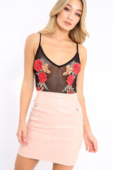 Mesh Applique Rose Bodysuit - Malena-Bodysuits