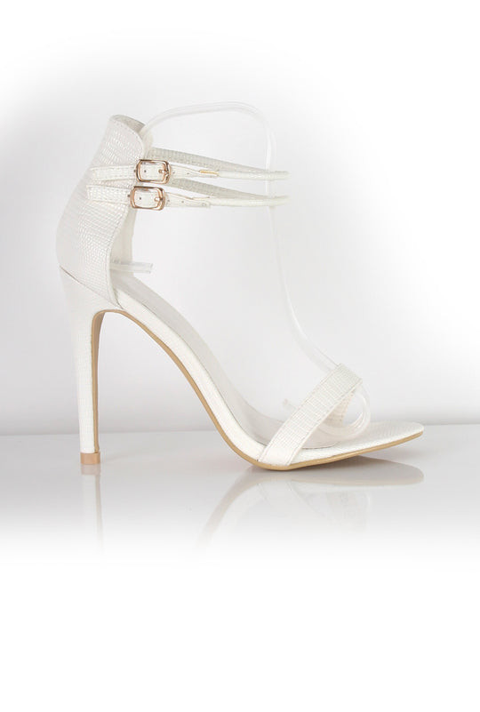 Mia White Snakeskin Strappy Heels
