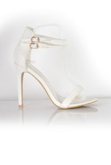 Mia White Snakeskin Strappy Heels-Heels