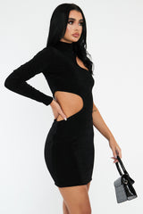 Black Slinky Cut Out One Sleeve Mini Dress - Rubee