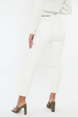 White PU Leather Front Slit Trousers - Caro