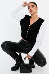 Black Contrast Sleeves Knitted Top - Mckaela