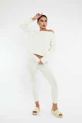 Cream Knit Cropped Jumper & Jogger Set - Kezzie