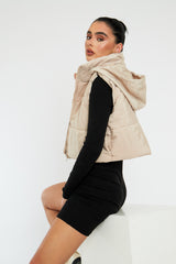 Stone Cropped Hooded Puffer Gilet - Chani