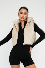 Stone Cropped Hooded Puffer Gilet - Chani