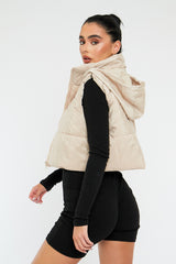 Stone Cropped Hooded Puffer Gilet - Chani
