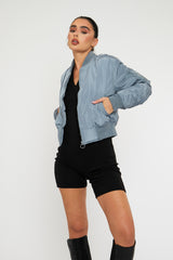 Grey Zip Front Bomber Jacket - Jiya